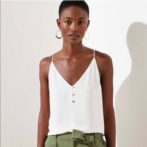 NWT LOFT White V-Neck Cami with Gold Buttons
